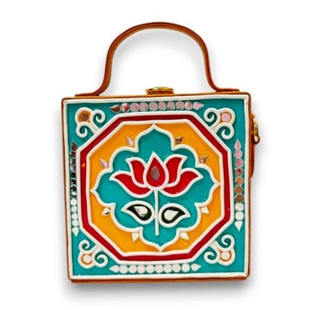 Yellow Lotus Lippan Art Handcrafted Square Sling Bag